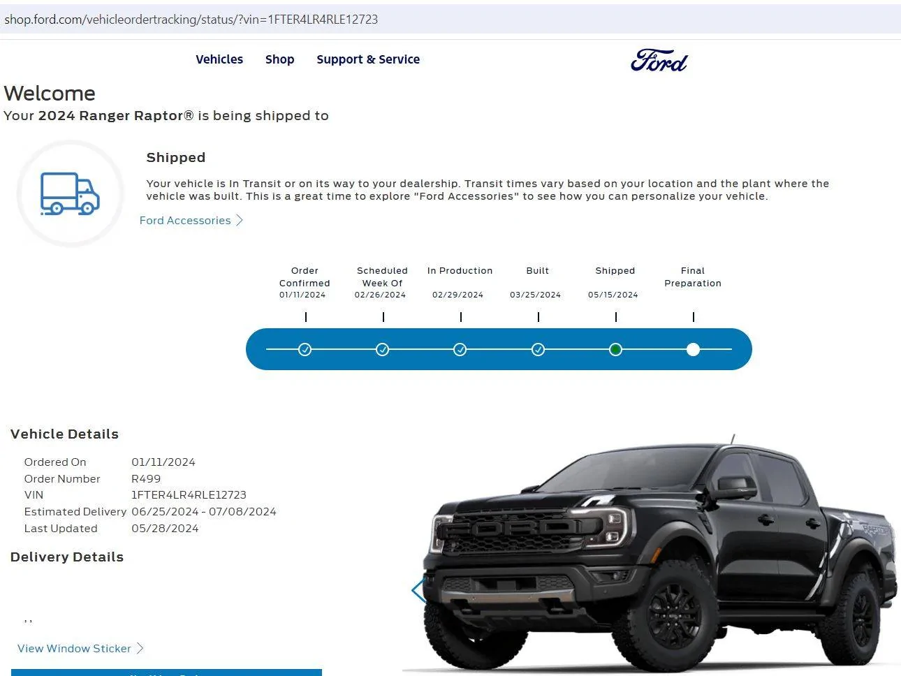 Ford Ranger My Ranger Raptor is finally on the way...or so they say... ETA Changes again June 25th - July 8th 2024