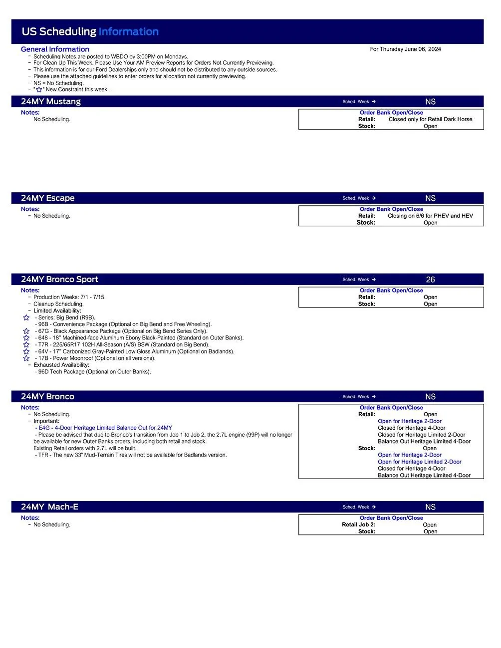 Ford Ranger 2024 Ranger No Scheduling This Week (6/6/24) US Ford Scheduling Notes - 6.3.24-1