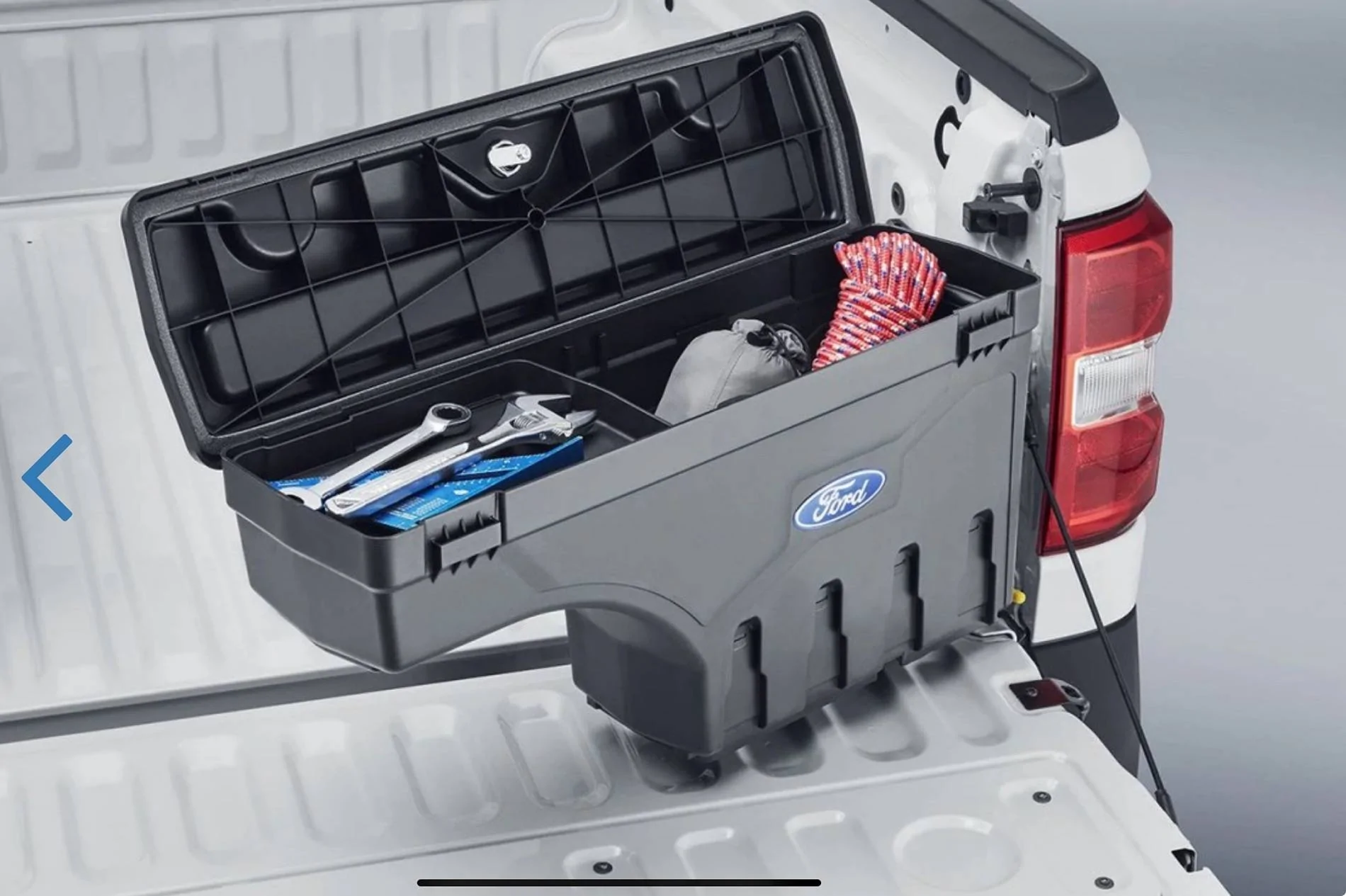 Ford Ranger Ford storage bins (pivot storage box) installed in bed IMG_6696