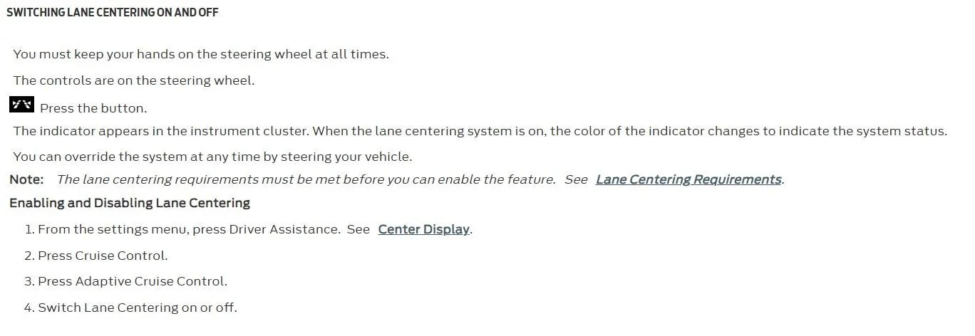Ford Ranger Turning Off Lane Keeping Assist Lane Centering