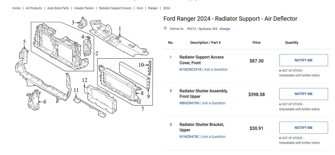 Ford Ranger Broken radiator cover piece? frodAA