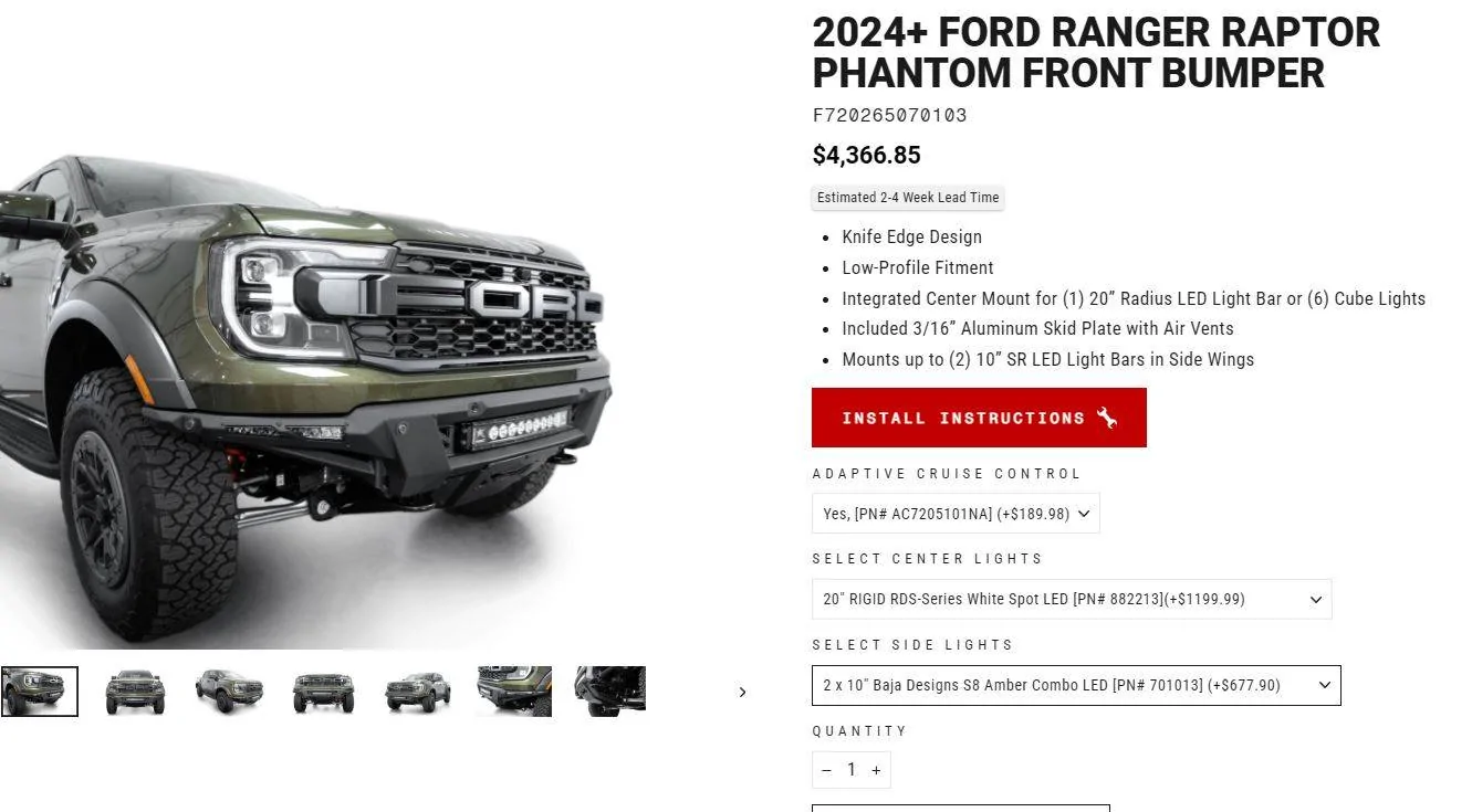 Ford Ranger RIVAL Aluminum Bumper for Ranger Raptor ADD Bumper