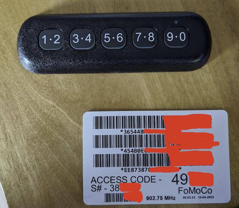 Ford Ranger Keyless Entry KeyPad (Unused) 1722448455628-7d