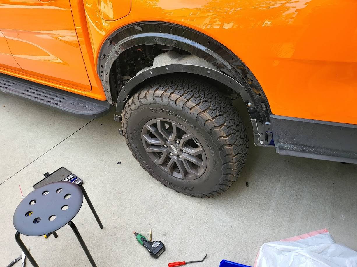 Ford Ranger Sunrise Orange Ranger Raptor Build - Orange County 06 - J Braces & Mud Flaps