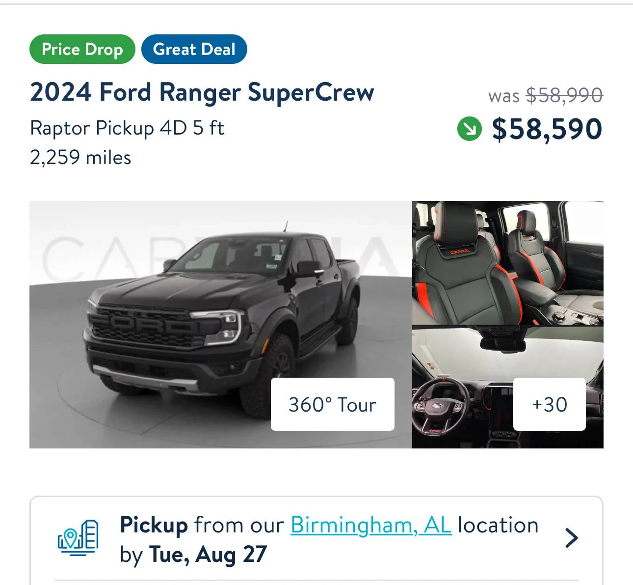 Ford Ranger Raptor in B’ham Alabama for sale, CARVANA IMG_8072