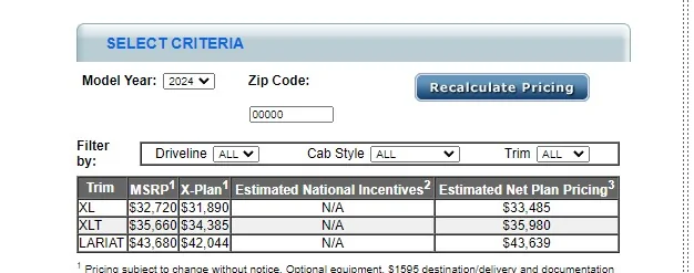 Ford Ranger Ford Price Discount Plans (X-Plan, A-Plan, D-Plan, Z-Plan) Screenshot 2024-08-30 144133