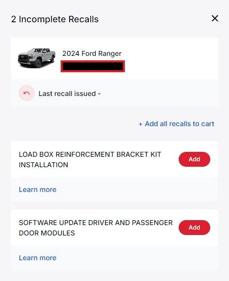 Ford Ranger Load Box Reinforcement Bracket - RECALL Recalls