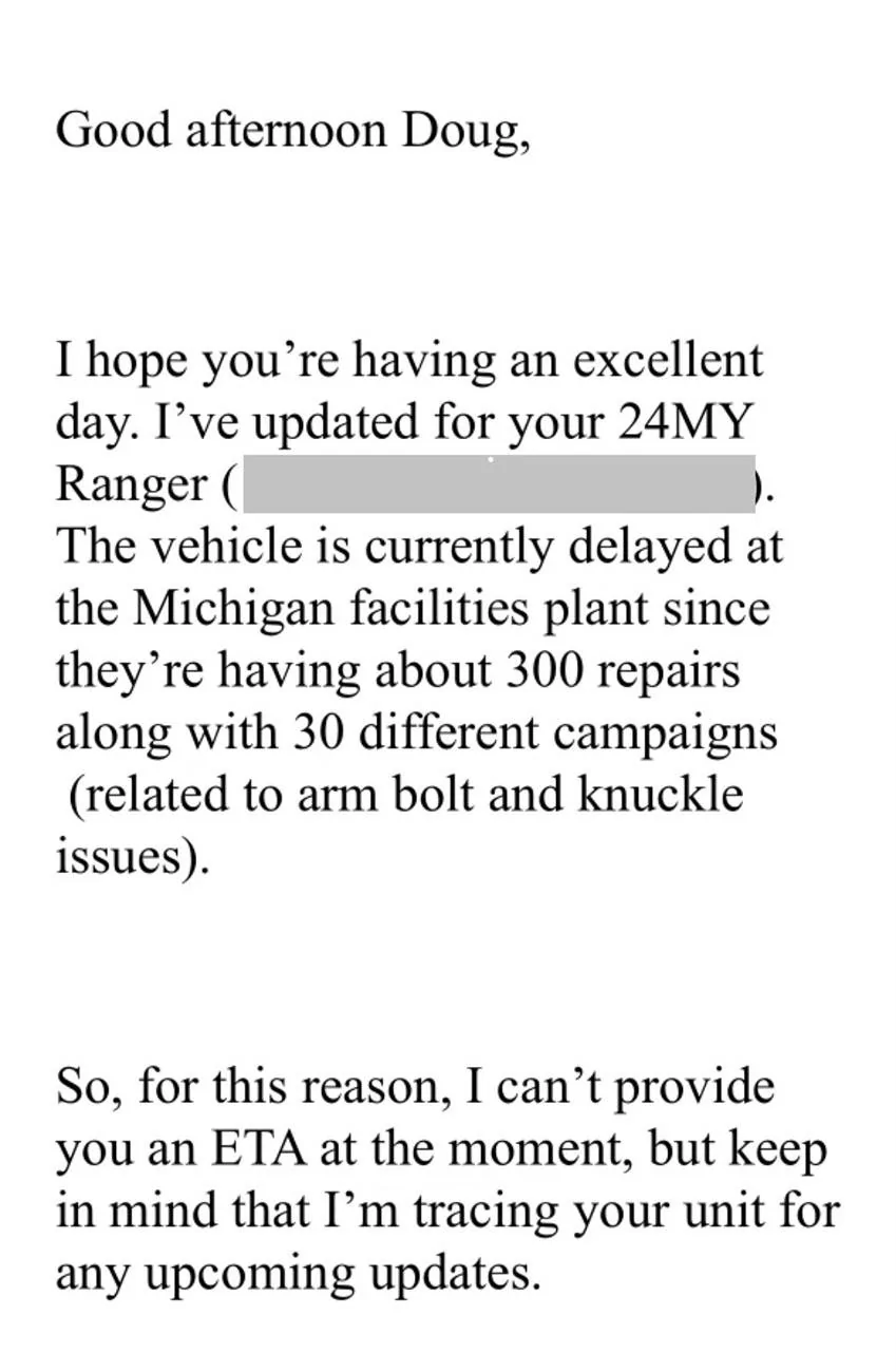 Ford Ranger Some info from Ford on the massive delivery delays IMG_7180
