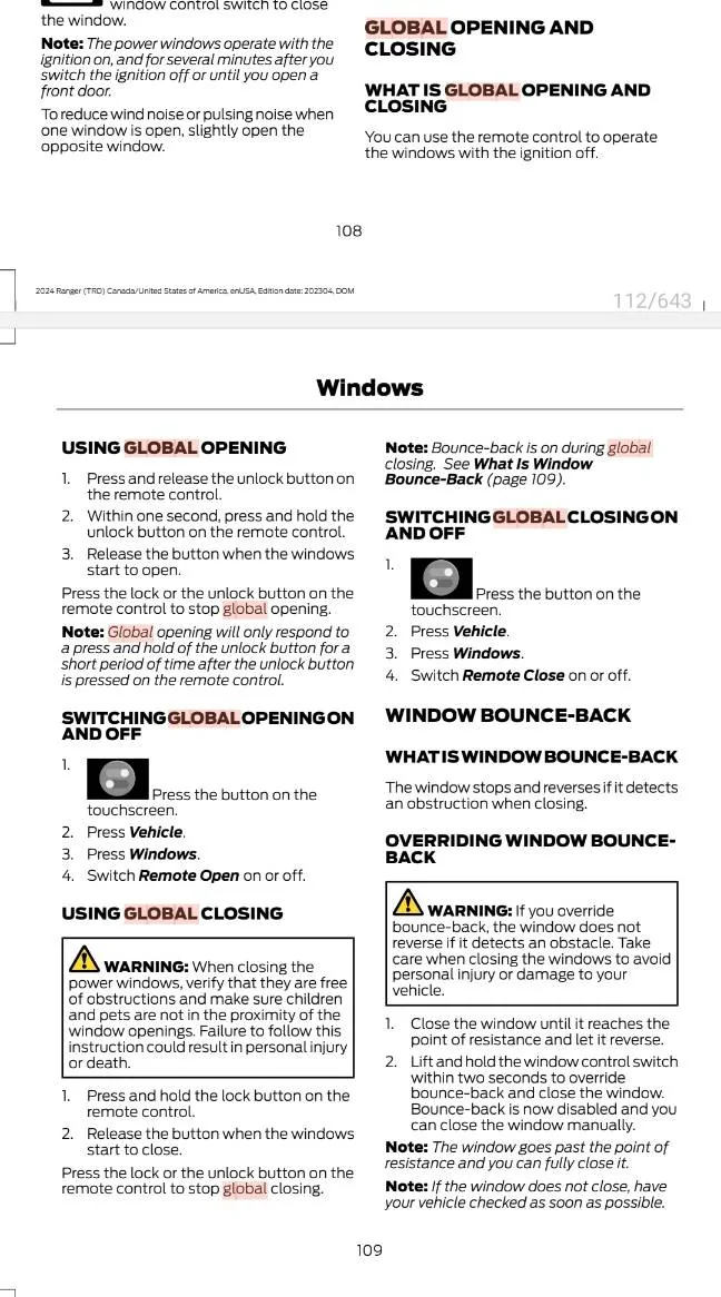 Ford Ranger Using remote to open/close windows. Fixing issue SmartSelect_20241007_165229_Samsung Notes