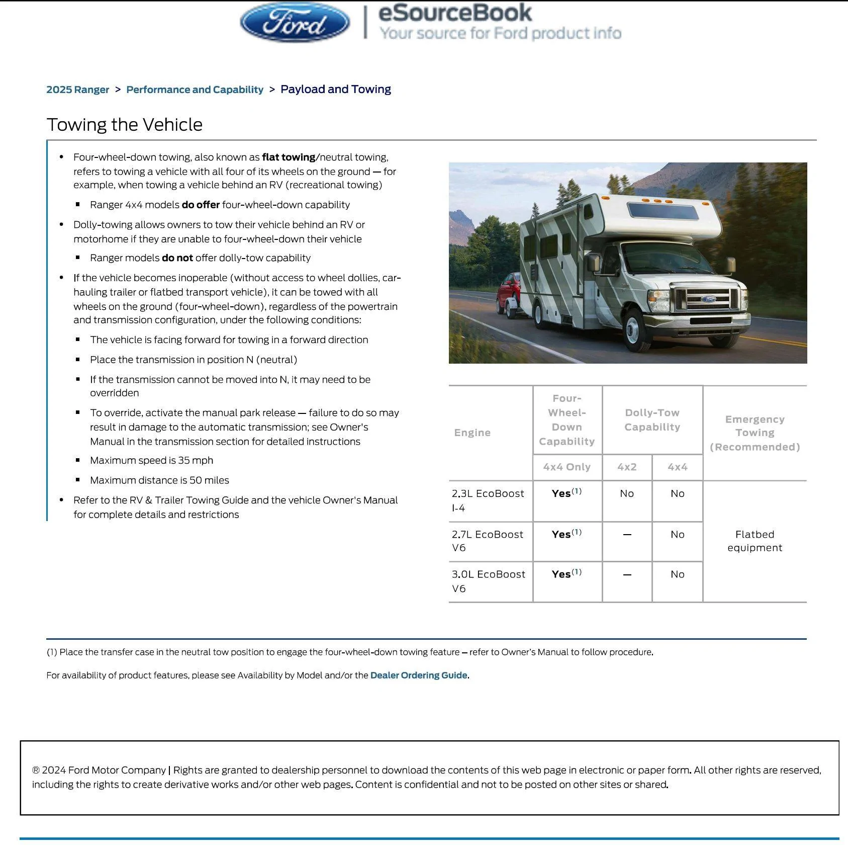 Ford Ranger 2025 Ranger 6G - 4-Wheel Flat Towing behind RVs - YES! 2025 Ranger Flat To