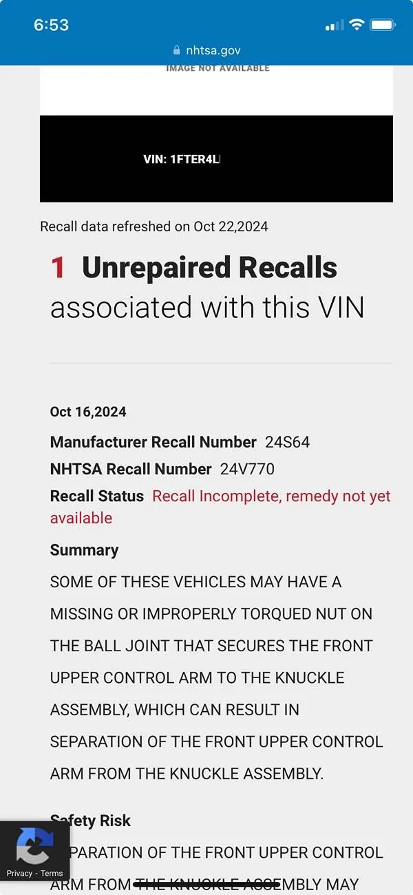 Ford Ranger NHTSA Recall 24V770: Separation of Front Upper Control Arm (UCA) IMG_7665