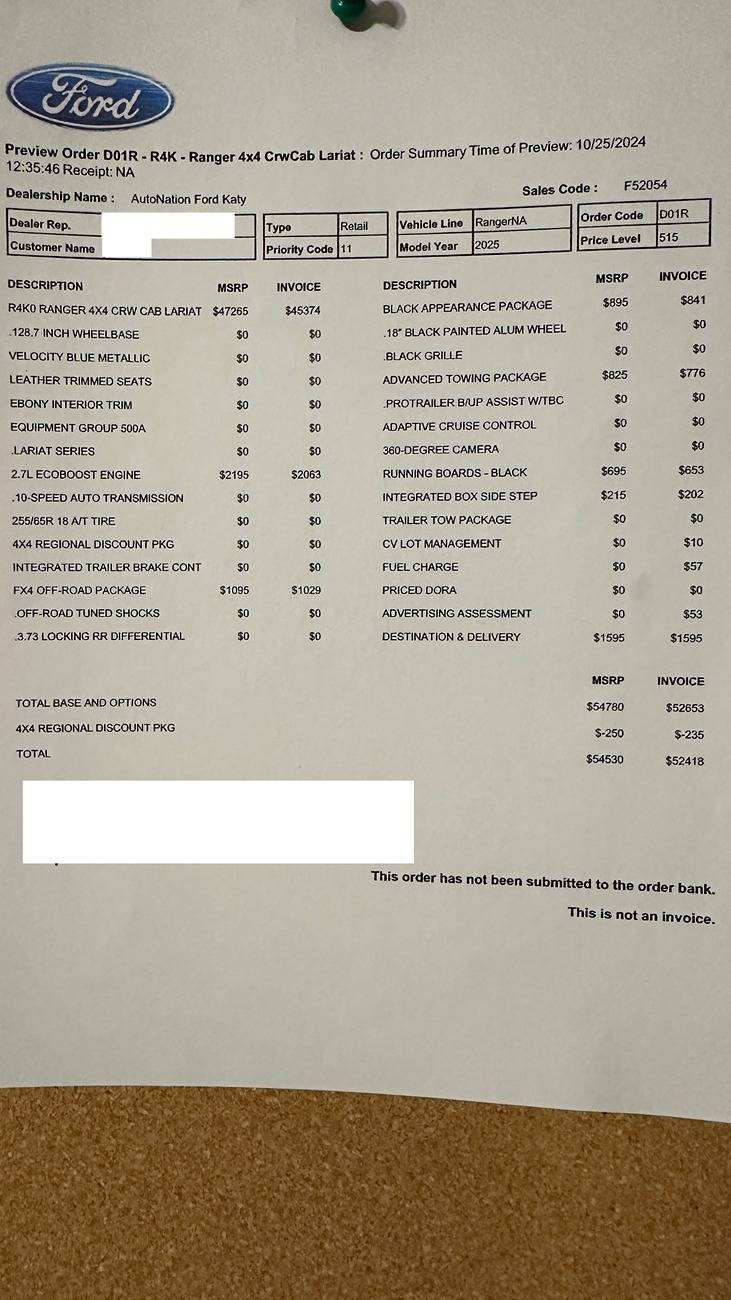 Ford Ranger 2025 Lariat Ordered - How did I do? IMG_3398