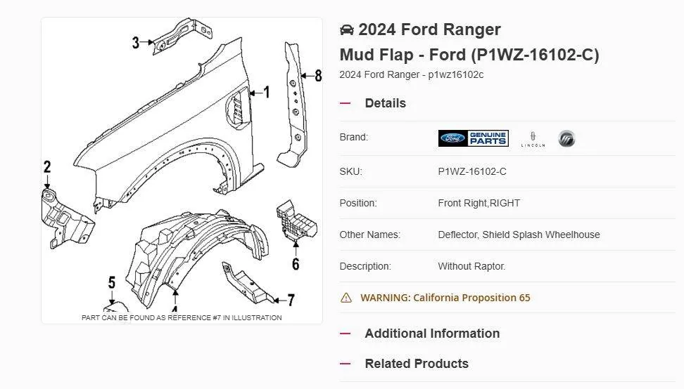Ford Ranger Mud Flap part number splash