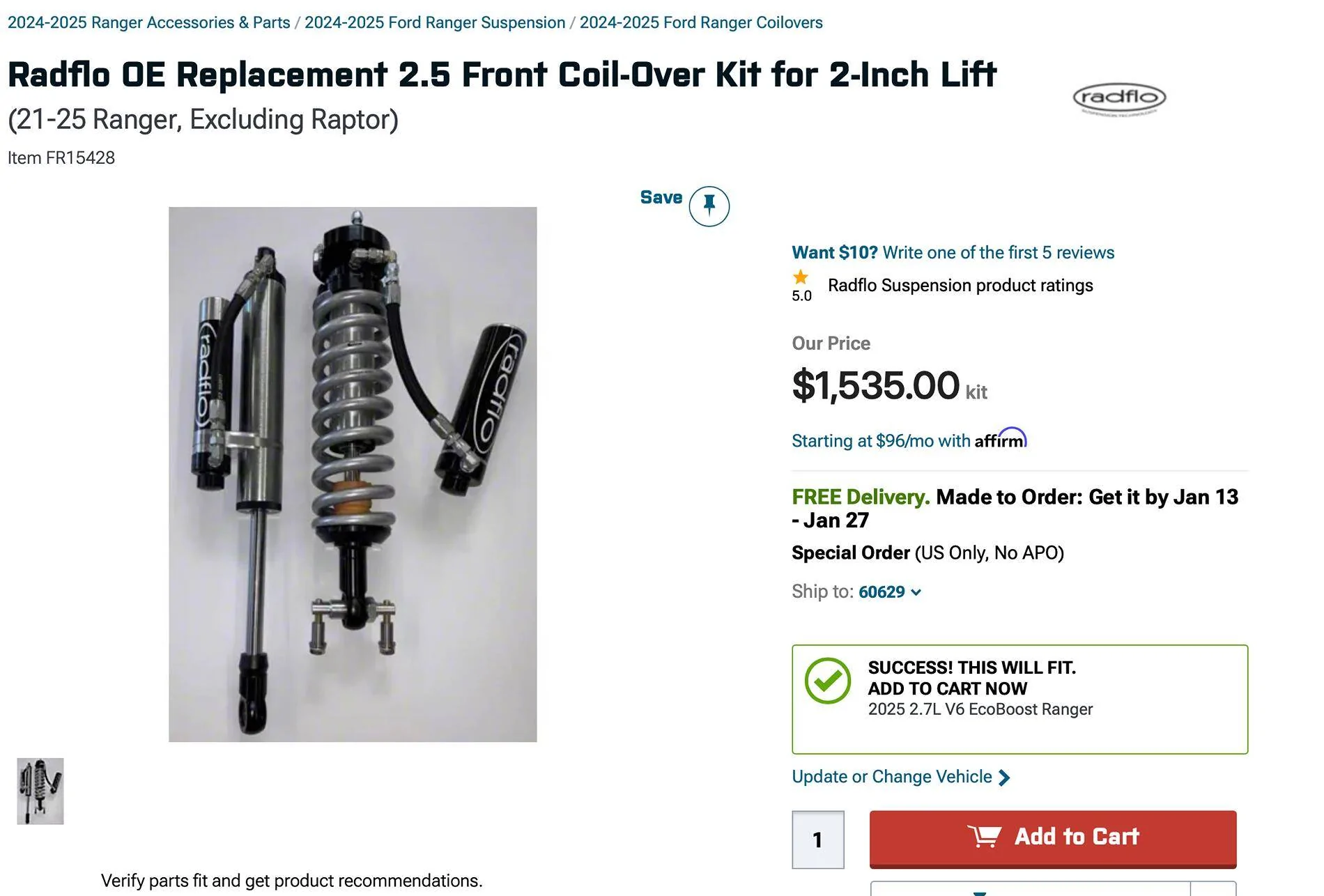 Ford Ranger Lift Kits for 2024 Ford Ranger Lariat FX4 (non Raptor) Screenshot 2024-12-16 at 7.42.08 PM