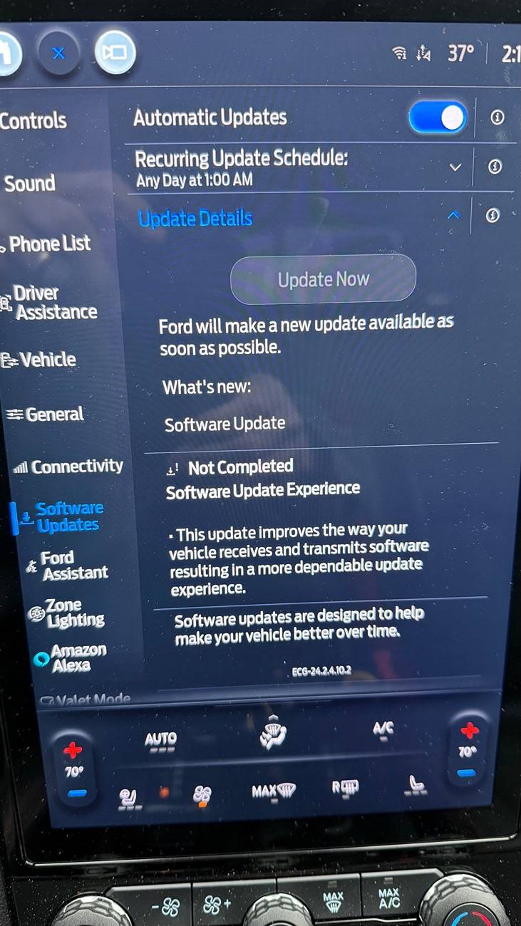 Ford Ranger Latest software update reset all my presets / memory settings IMG_1073