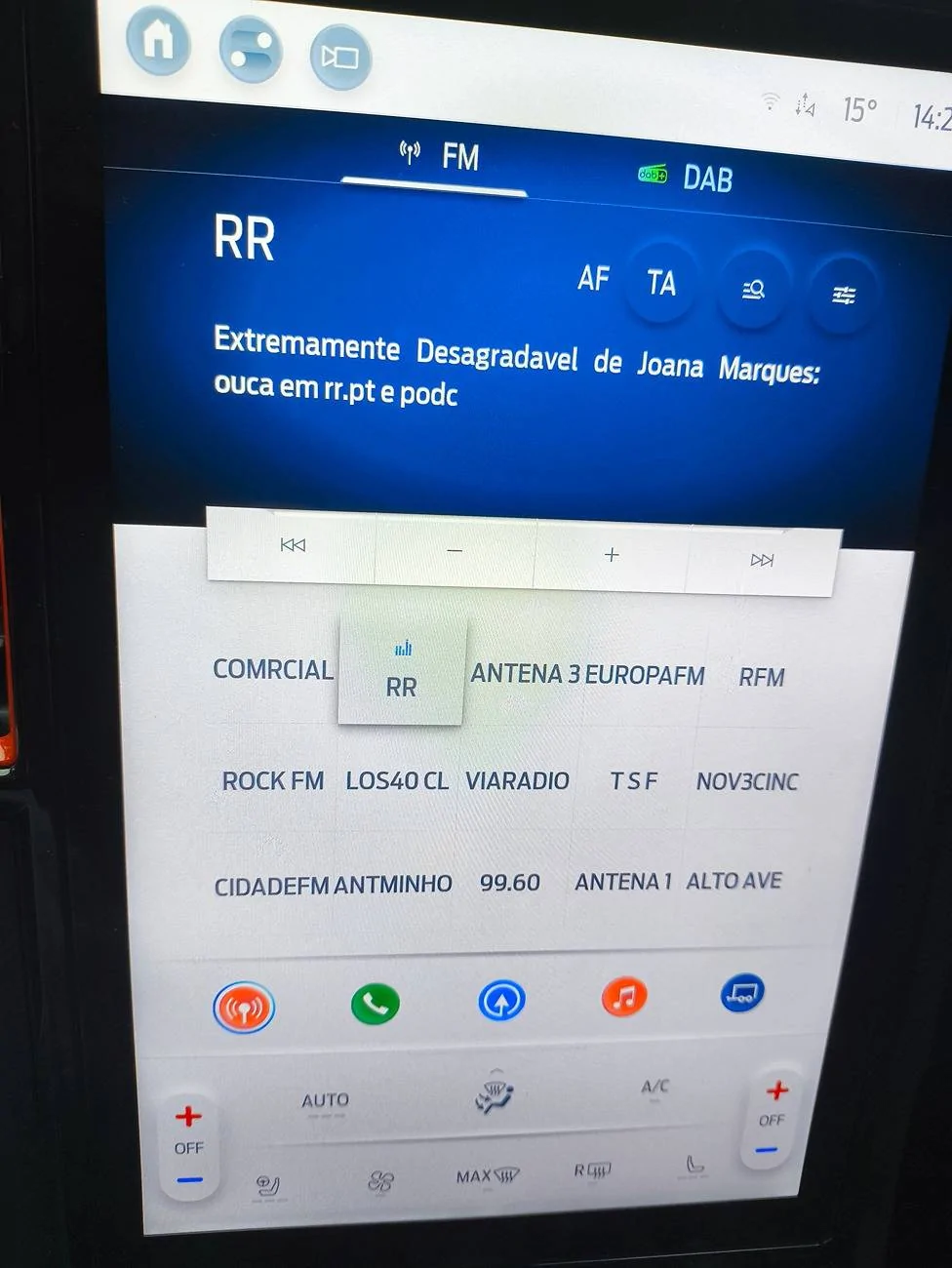 Ford Ranger Main display software versions 1000022030