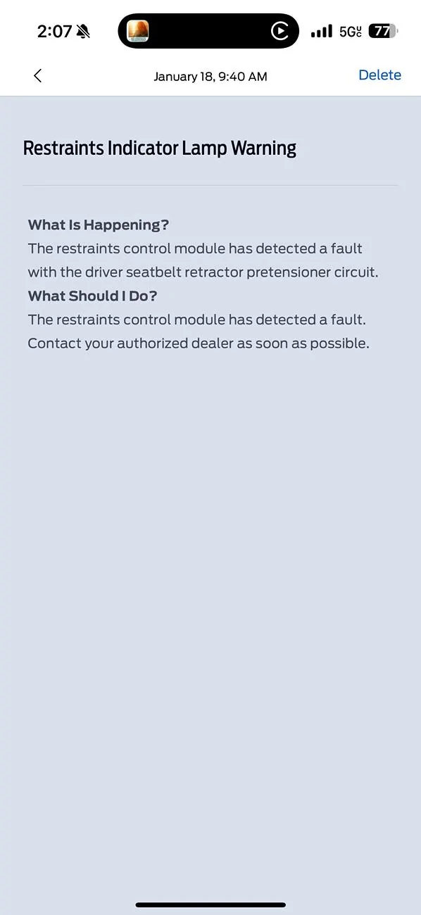 Ford Ranger Restraint indicator lamp, warning in new raptor IMG_6271