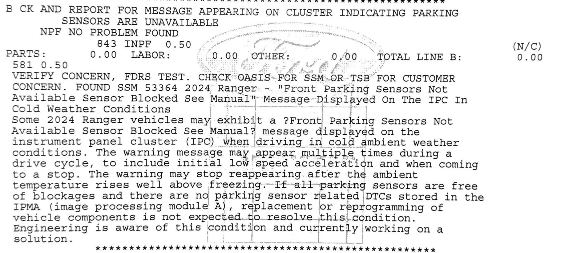 Ford Ranger Front Sensors Blocked Error Ford Service Respons