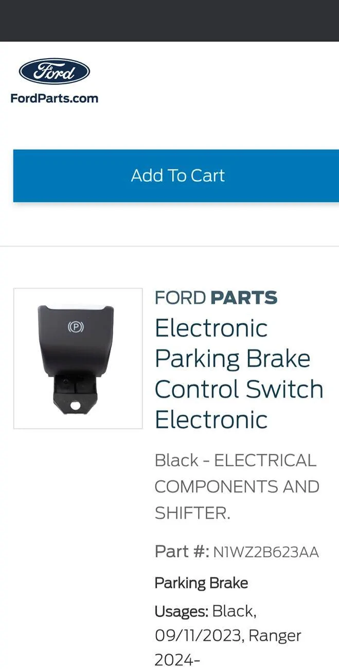 Ford Ranger Parking brake limited function less than 9 k on 2024 1000014711