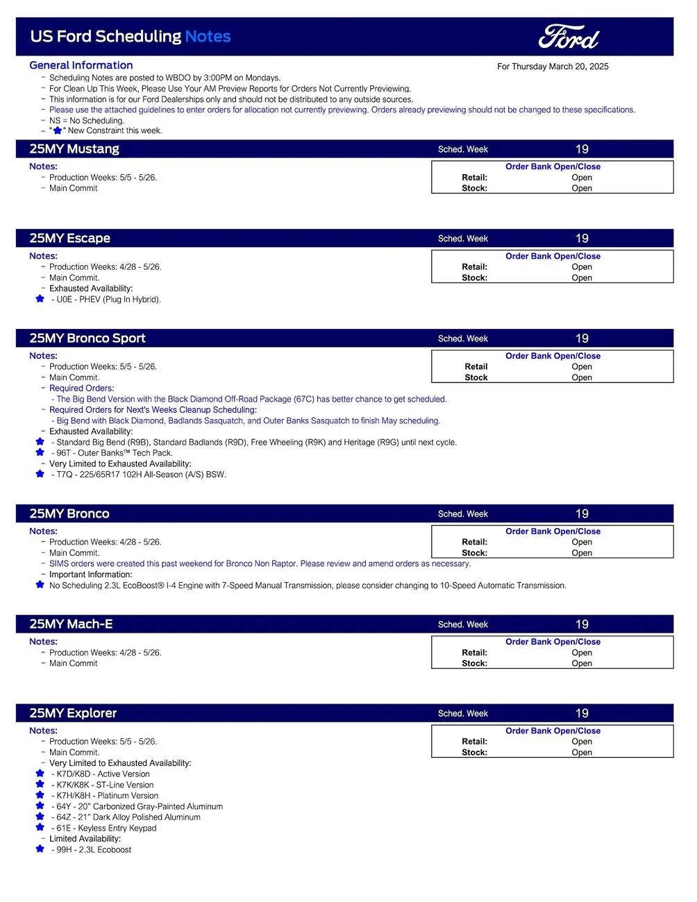 Ford Ranger 2025 Ranger Scheduling This Week (3/20/25) for Production Weeks 4/28-5/26 US Ford Scheduling Notes - 3.17.25-1