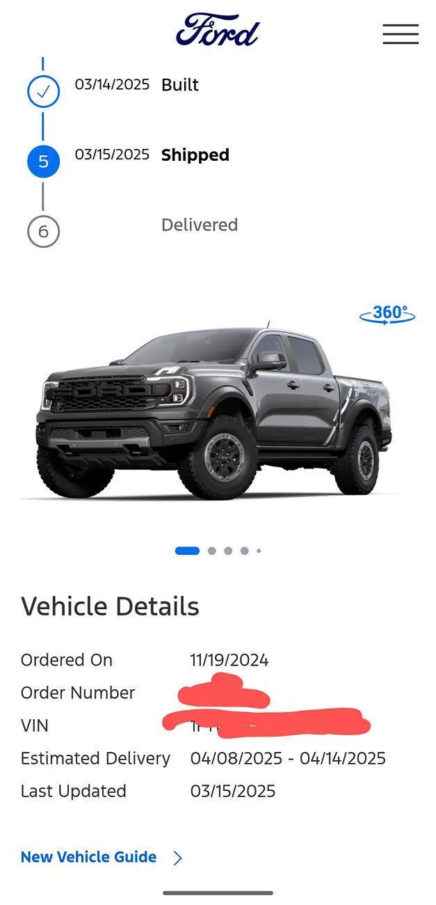 Ford Ranger 2025 Order update 1000001597