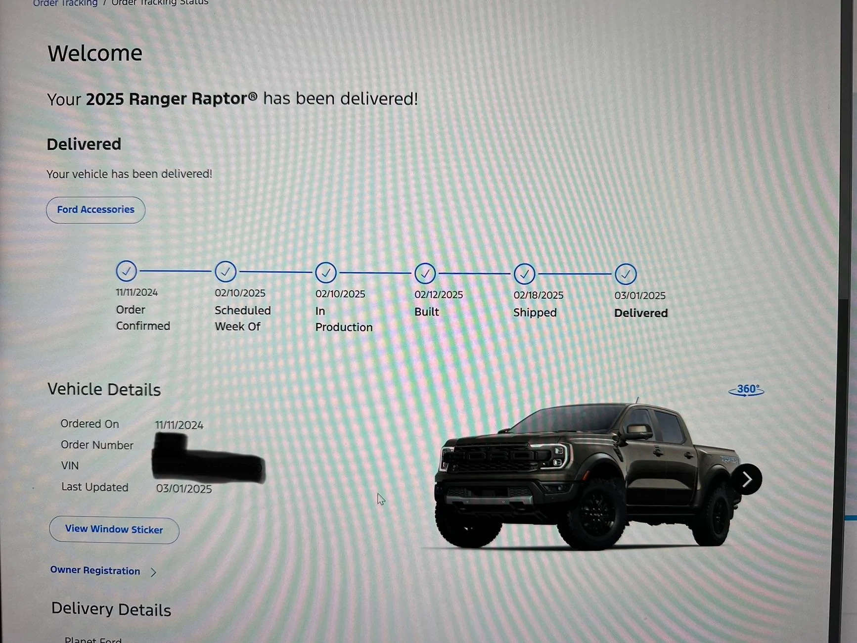 Ford Ranger RR Delivery time from build date to dealer delivery IMG_7583
