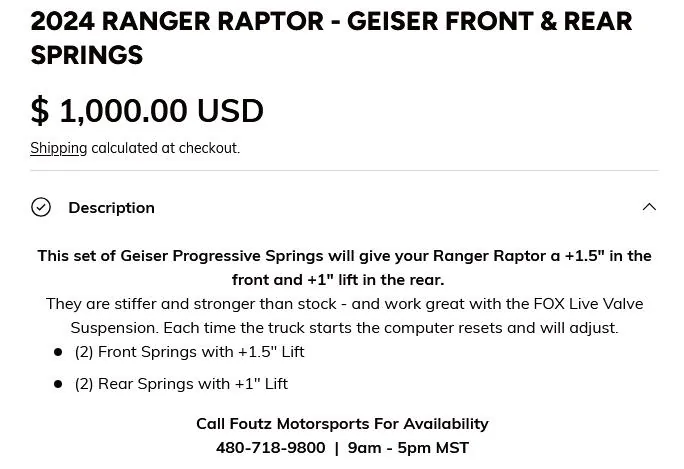 Ford Ranger Geiser Front/Rear Springs: +1.5" Front/+1" Rear spring pric
