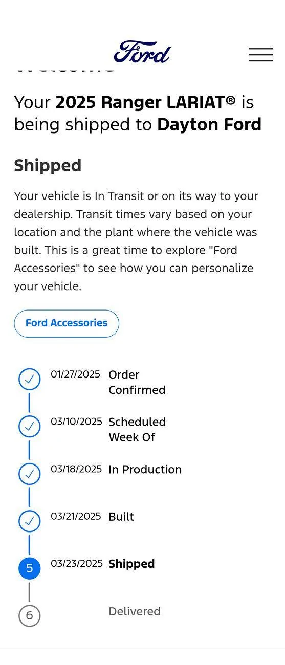 Ford Ranger New Lariat on order Screenshot_20250330-145236