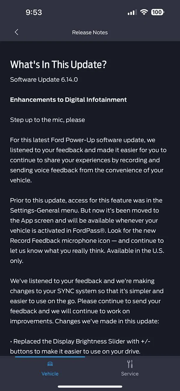 Ford Ranger Ford update 6.14.0 today 4/3/25 IMG_2448