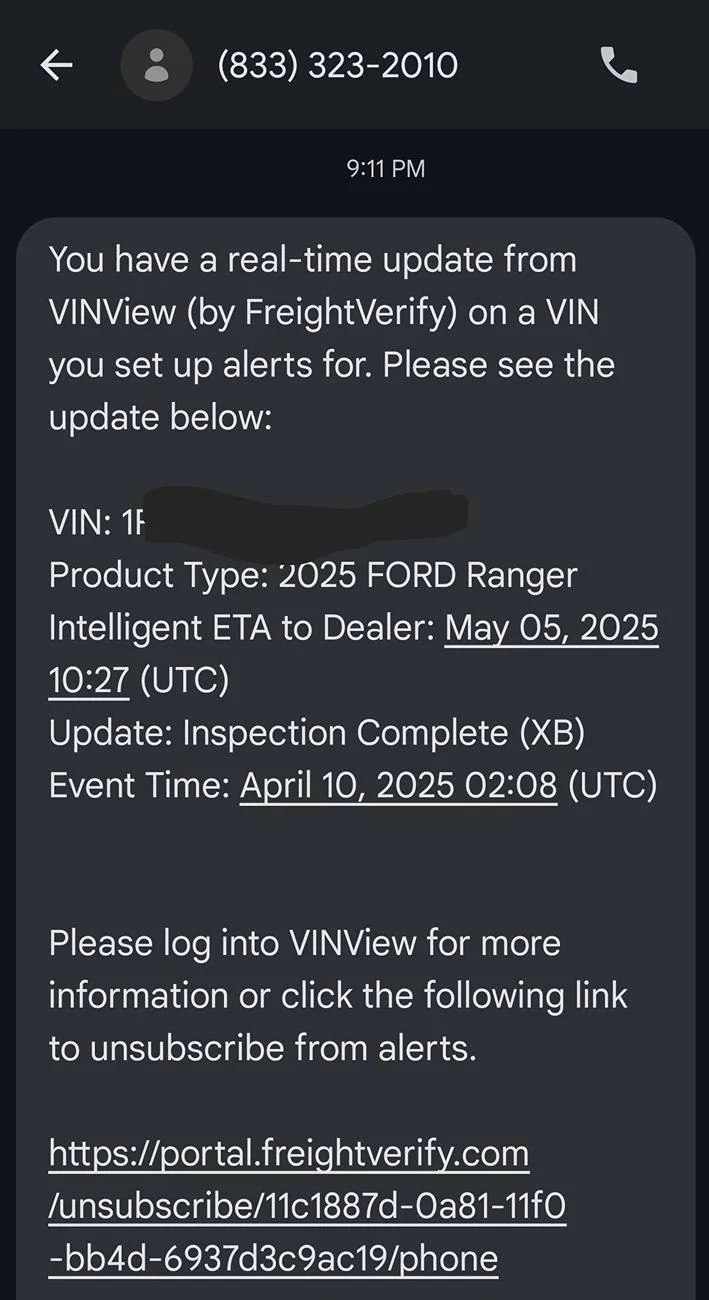 Ford Ranger 2025 Order update Screenshot_20250409_213743_Messages