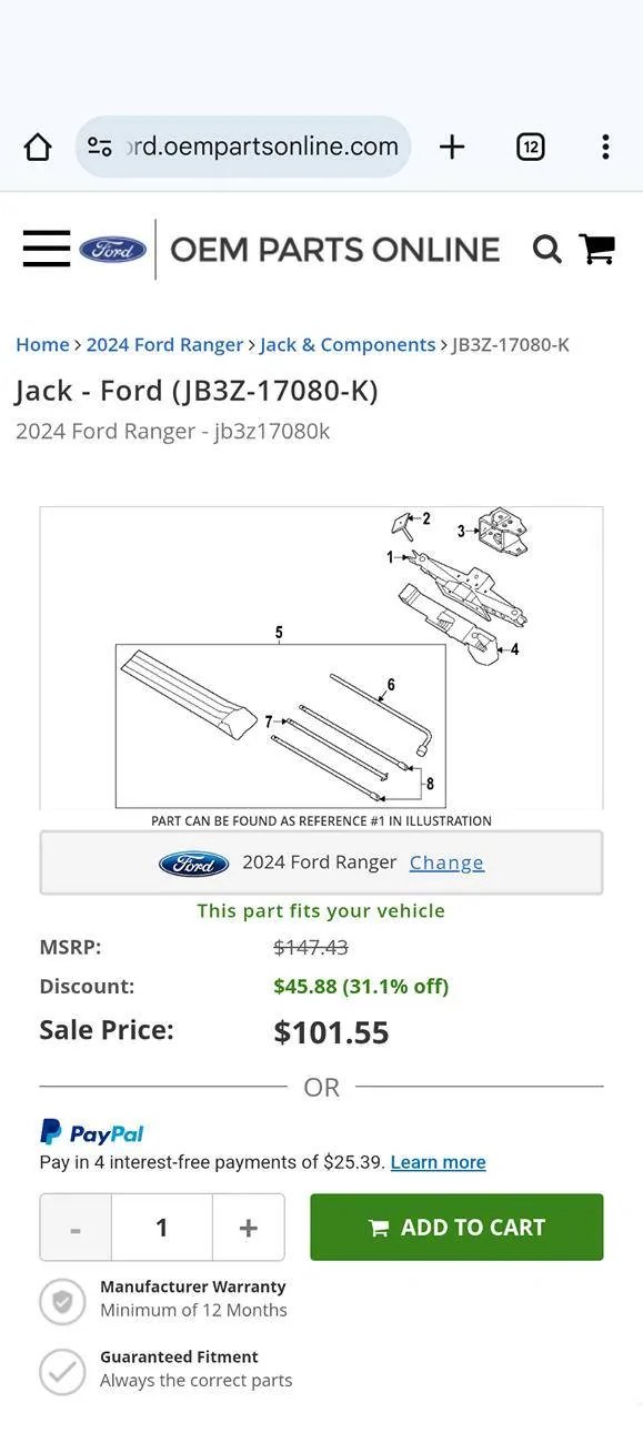 Ford Ranger 2024 OEM Jack vs Raptor modular jack- stock jack too short? Screenshot_20250416-083454