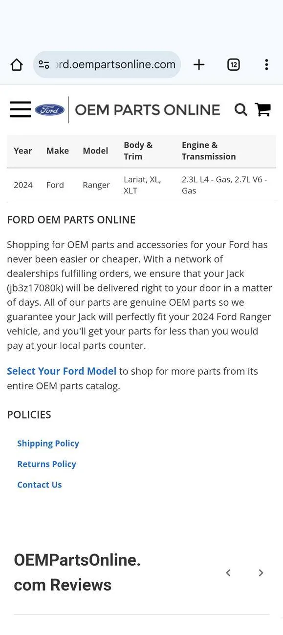 Ford Ranger 2024 OEM Jack vs Raptor modular jack- stock jack too short? Screenshot_20250416-083516