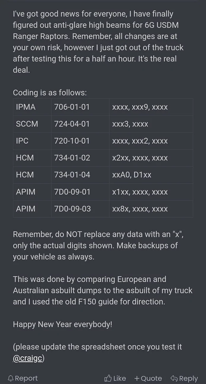 Ford Ranger FORScan NA Ranger 6th Gen (2024+) Crowdsourced Spreadsheet Screenshot_20250108-182045_Edg