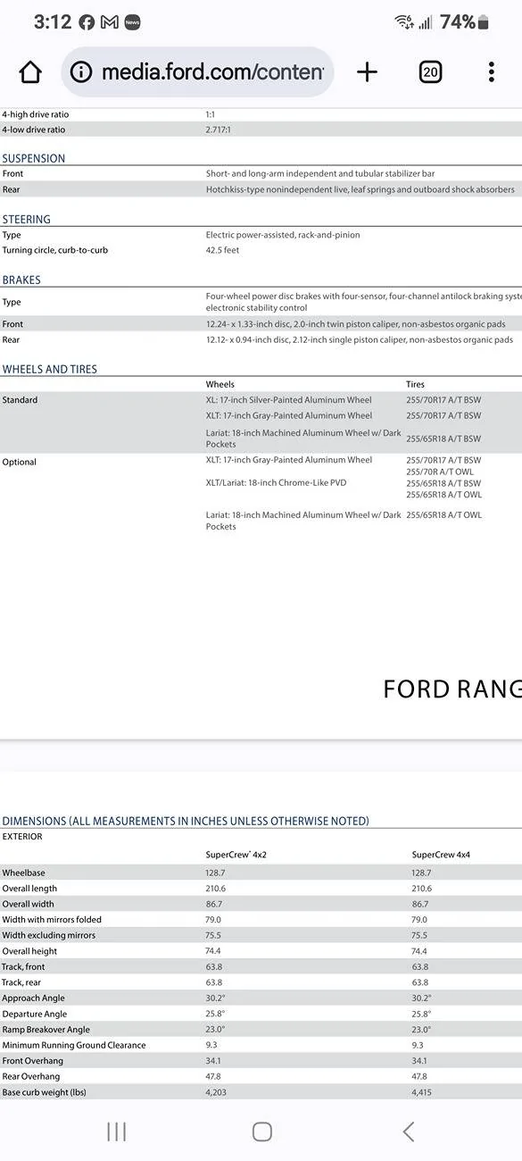 Ford Ranger 2024 Ford ranger XLT FX4 2.3L POOR STOPPING DISTANCE. Screenshot_20250428_151218_Chrom