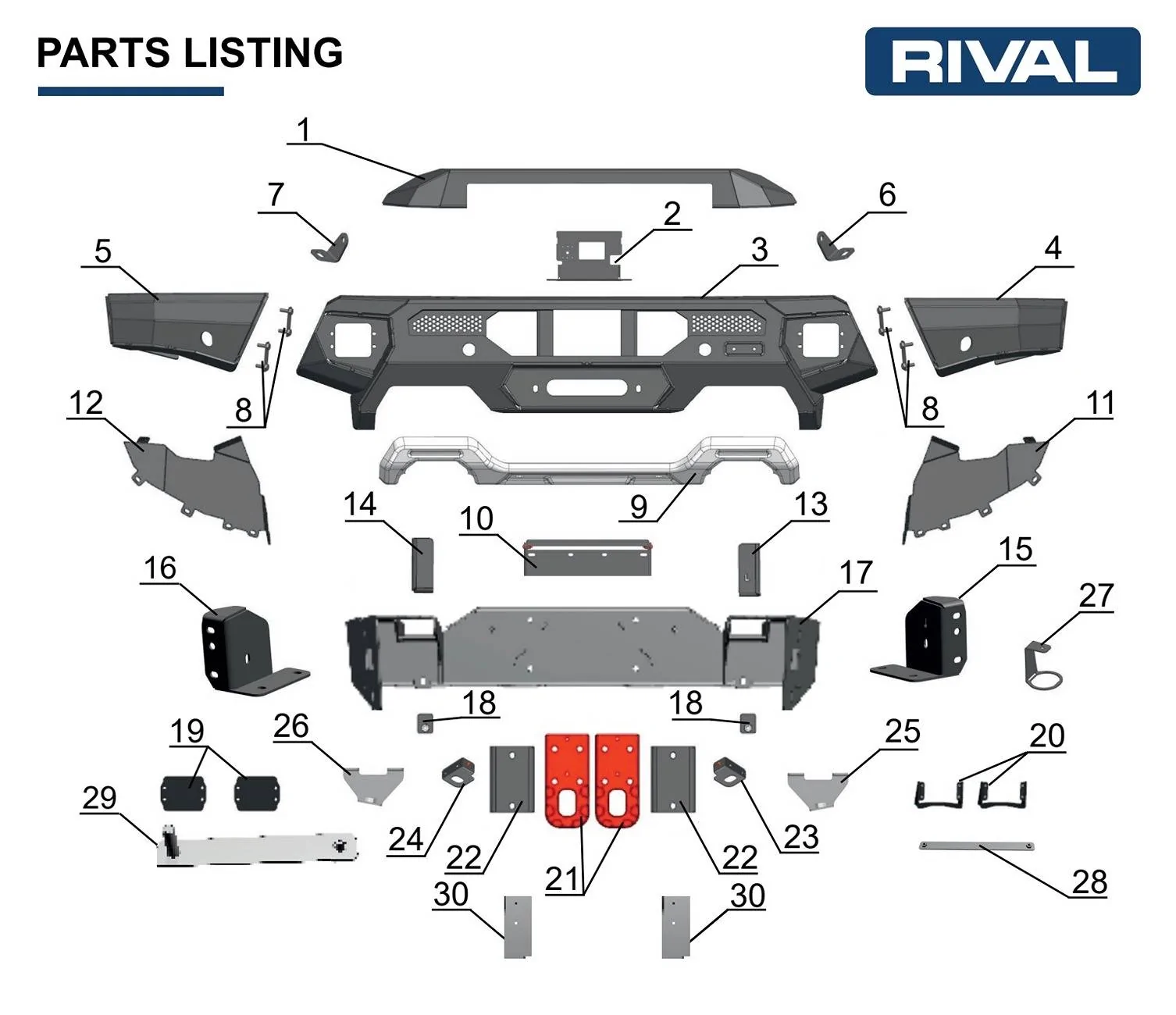 Ford Ranger RIVAL Aluminum Bumper for Ranger Raptor RR Bumper Parts