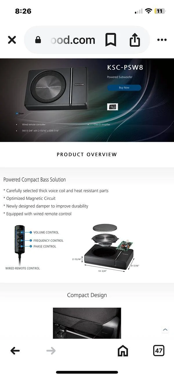 Ford Ranger KENWOOD compact powered subwoofer IMG_6503