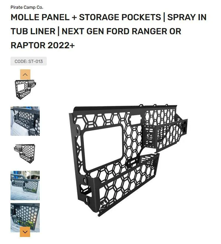 Ford Ranger Bedside Molle Panels PC side pockets