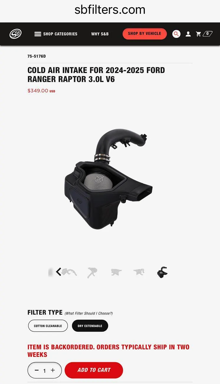 Ford Ranger S&B Ranger Raptor Intake available in May 1749762593694-bj