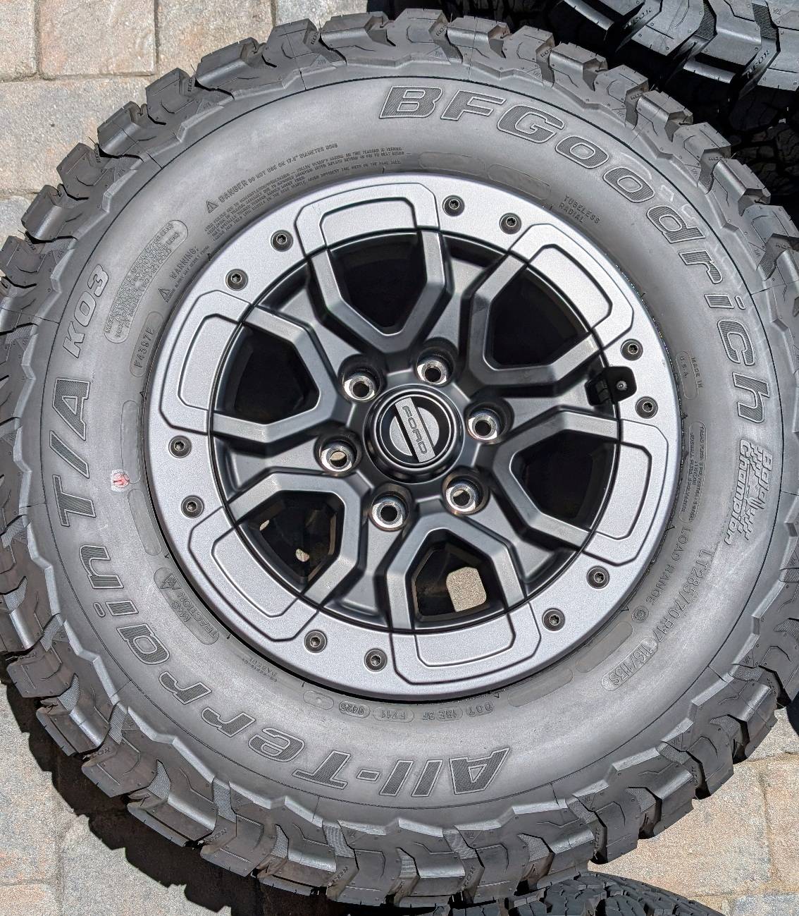 Ford Ranger SF Bay Area:  RR OEM Beadlock Capable Wheels, K03 Tires (plus Spare tire) and TPMS Sensors PXL_20250617_184006217.MP
