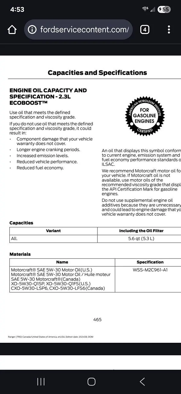 Ford Ranger 2025 2.3L engine oil filter access Screenshot_20250704_165341_Chrom