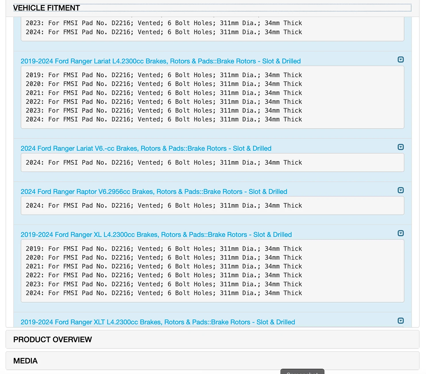 Ford Ranger Ranger Raptor Brake pads Screenshot 2025-08-01 at 12.16.05 PM
