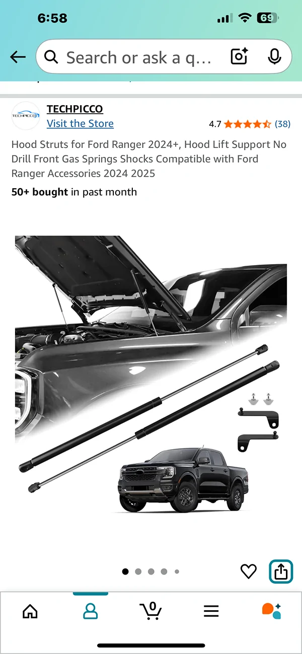 Ford Ranger Added hood struts/lifts to my 2025 STX from Amazon. No flex. Very pleased. Going to get them for my son’s 2025 XLT too. IMG_6719