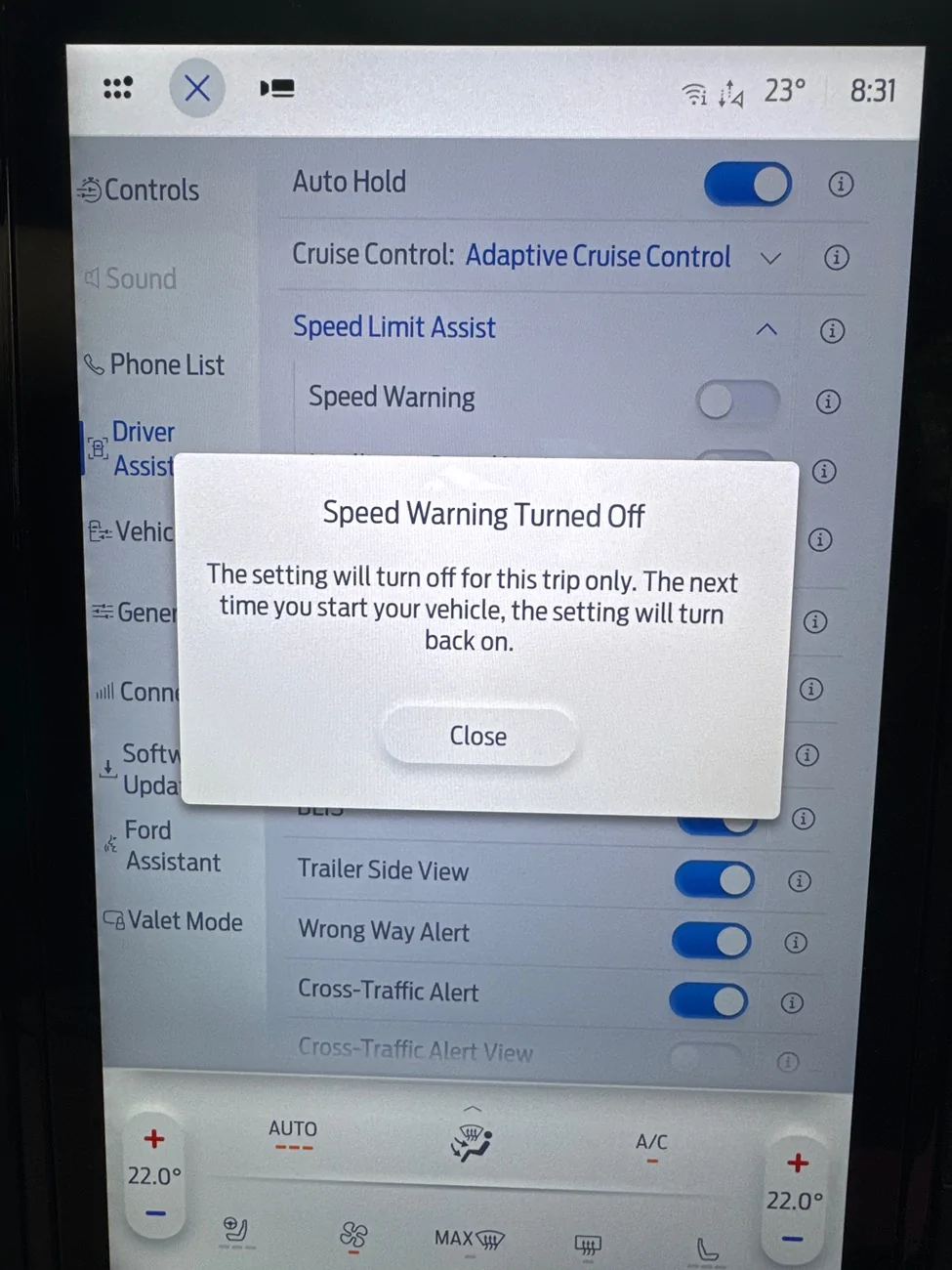 Ford Ranger Speed limit assist - turn speed warning permanently off? imag