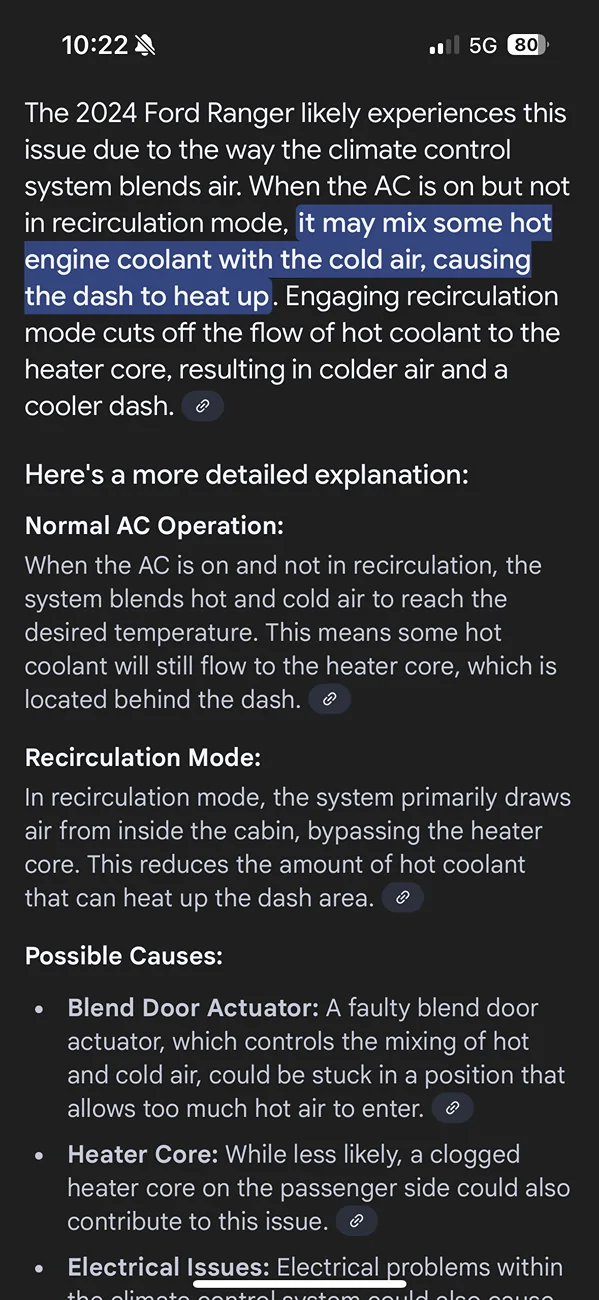 Ford Ranger HVAC system - Dash by glovebox gets hot without recirculate on IMG_4704