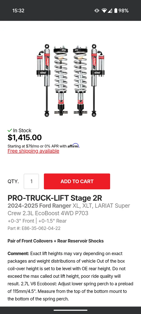 Ford Ranger Eibach PRO-TRUCK Coilover 2.0 Availability "Update" Screenshot_20250813-153200