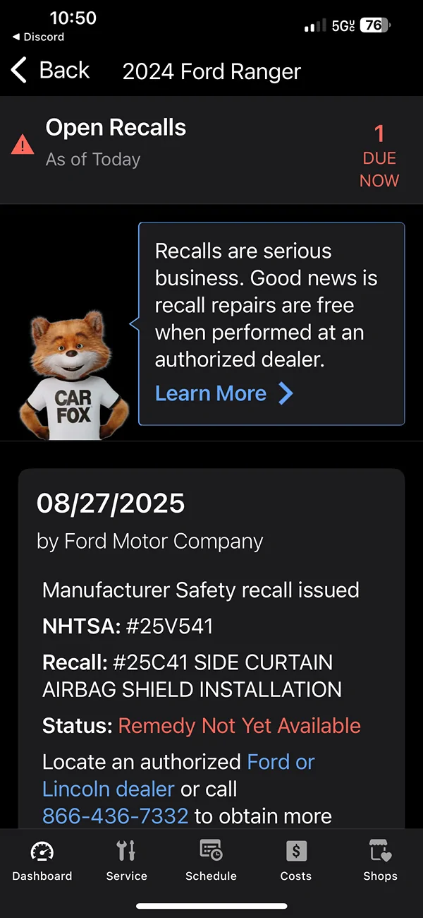 Ford Ranger Side curtain recall on 2025 Lariat IMG_2217