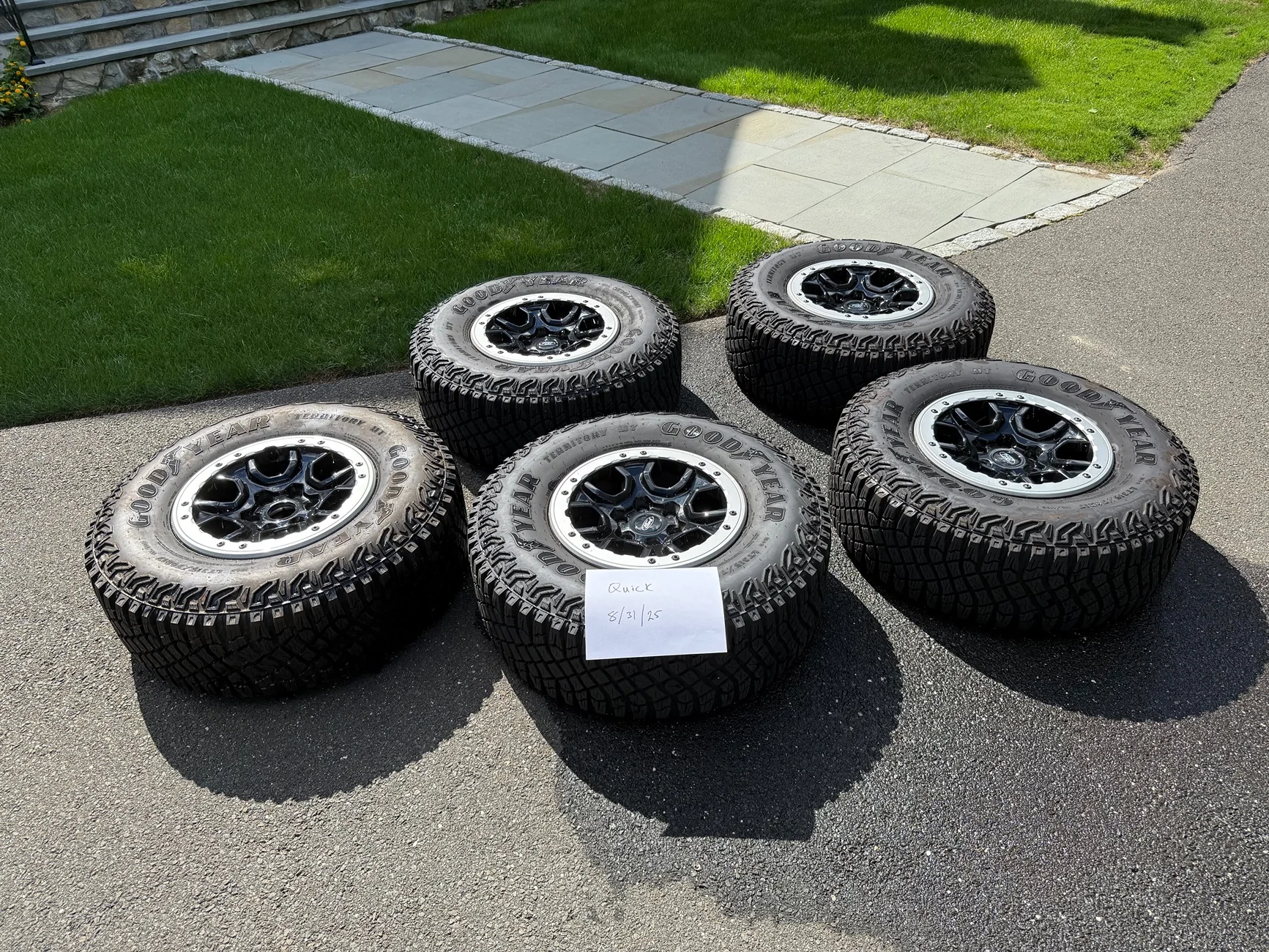 Ford Ranger Bronco Sasquatch wheels with silver rings and Goodyear Territory AT tires 315/70r17 IMG_2281