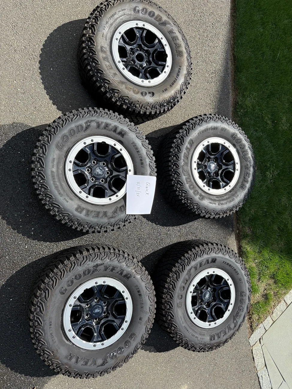 Ford Ranger Bronco Sasquatch wheels with silver rings and Goodyear Territory AT tires 315/70r17 IMG_2279