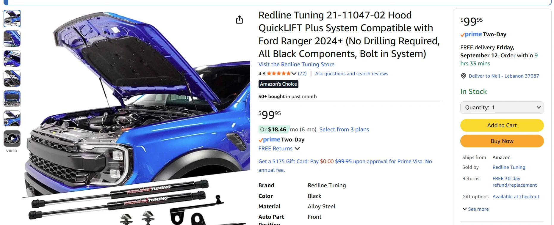 Ford Ranger Redline Tuning Hood Struts installed 1757532793537-i9