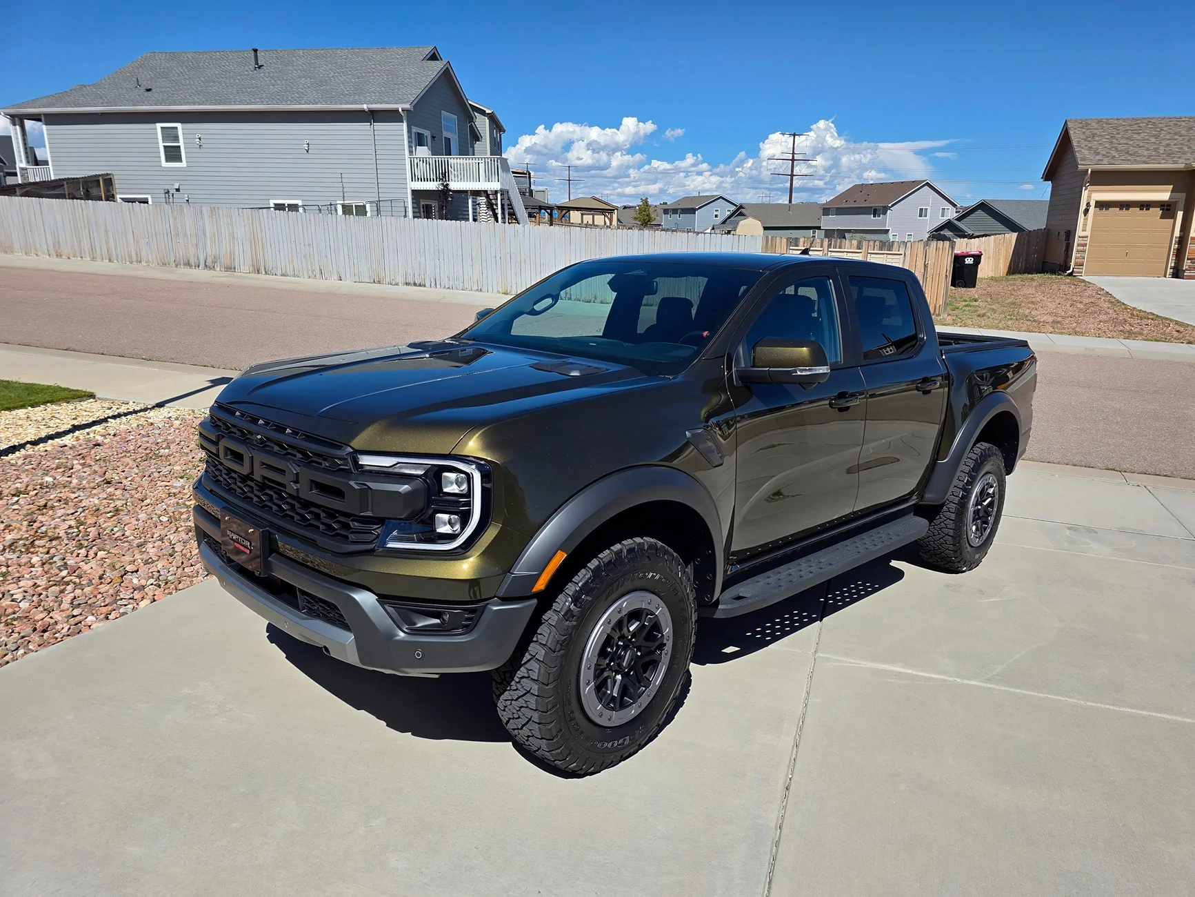 Ford Ranger Debadged Shelter Green Ranger Raptor in direct sunlight. 20250910_140623